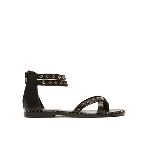sandalias planas con tachuelas, Negro sandalias planas con tachuelas, Negro